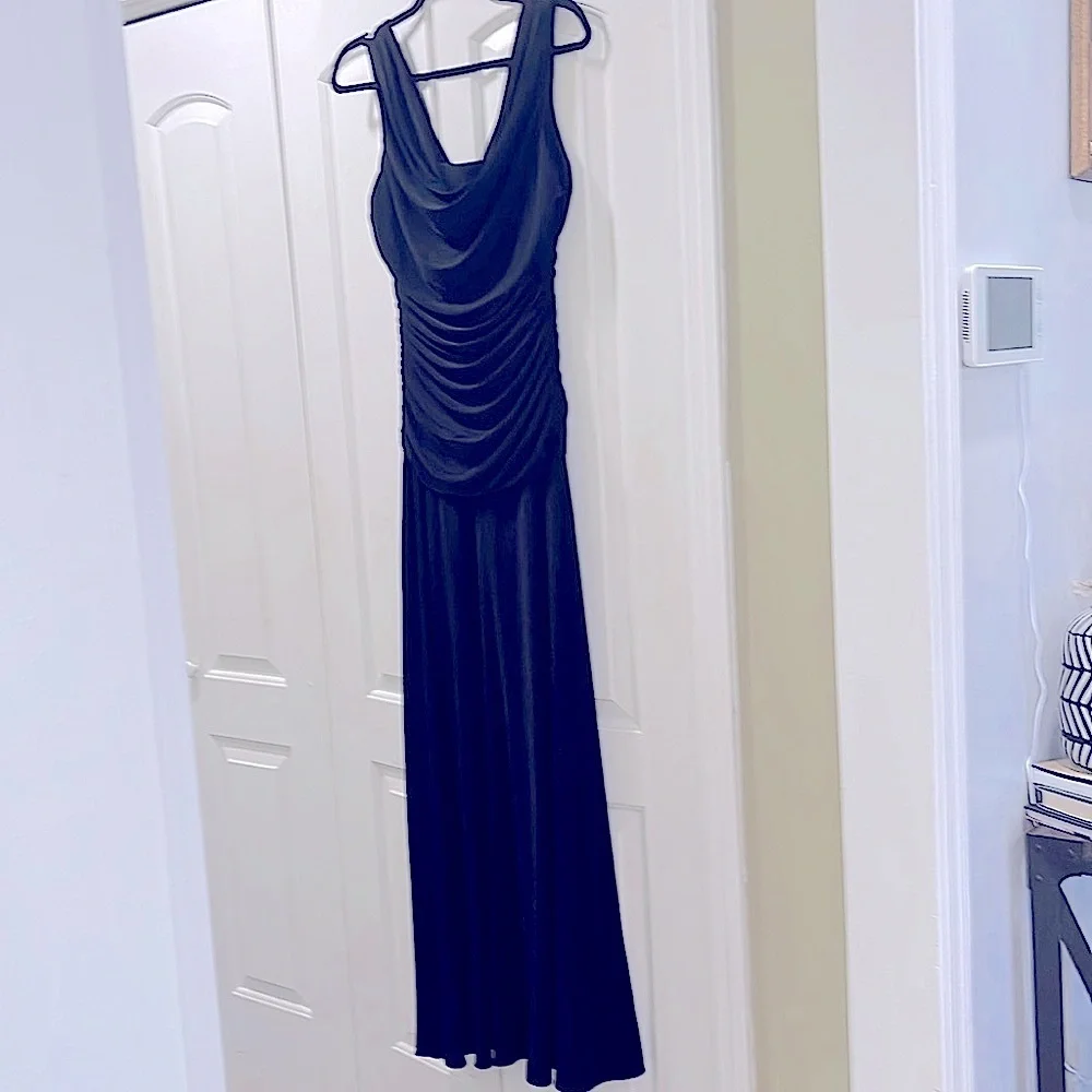 NW Nightway Black Pullover Ruched Front & Back Dress Size 10 Gown Evening Dressy